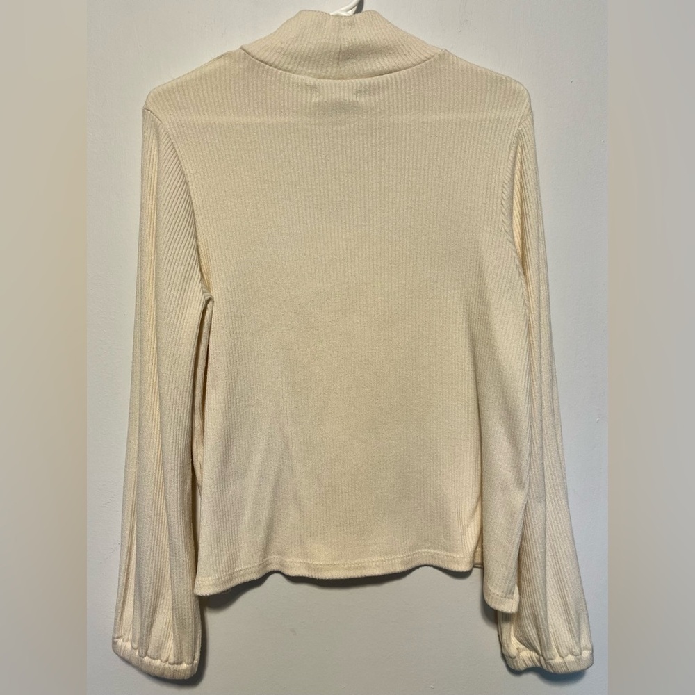 Madewell Antique Cream Mock Neck Bubble Sleeve Ribbed Knit Top Women Size L - Picture 3 of 8